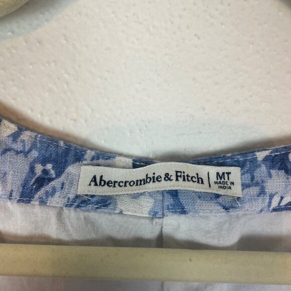 Abercrombie & Fitch Blue Floral Print Square Neck Linen/Cotton Mini Dress M Tall - Picture 5 of 9